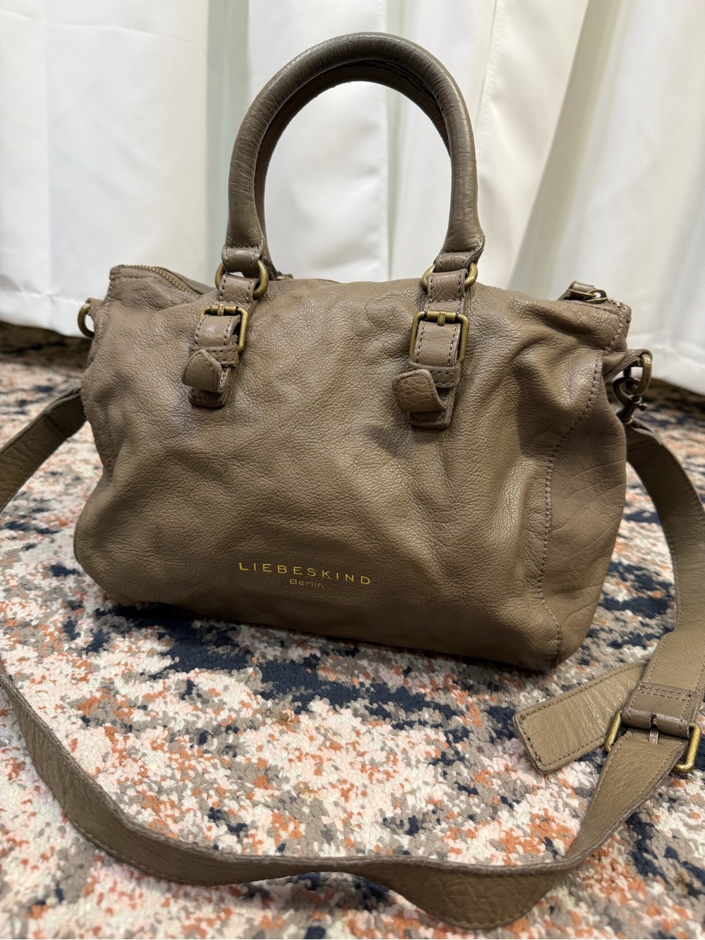 Liebeskind Berlin Leather Satchel Crossbody Bag Taupe Brown Convertible Handbag
